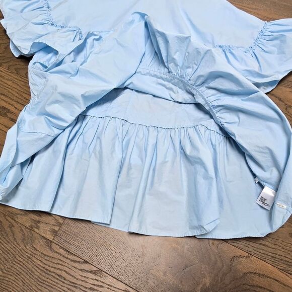 Essentiel Antwerp Becha Ruffle Poplin Oversized Tent Dress Blueberry Light Blue - Picture 9 of 15